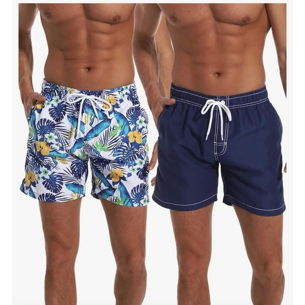 Set‎ of (2) Mens Swim Trunks Quick Dry Swimming Board Shorts w/Mesh Lining 2XL